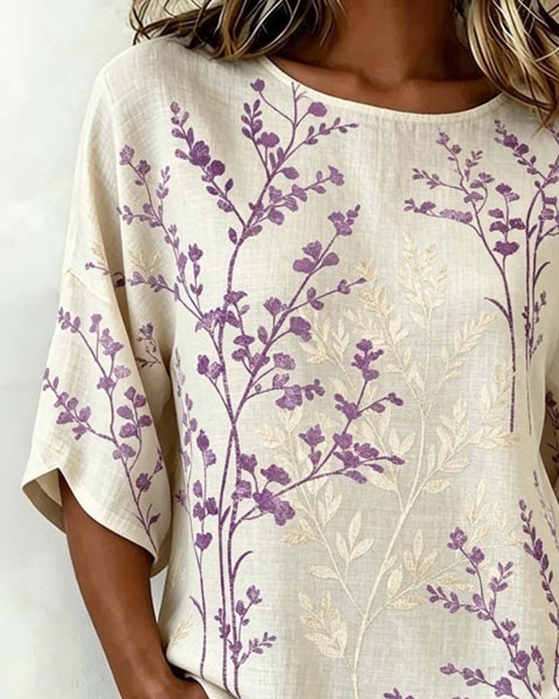 Round Neck Patchwork Loose Blouse
