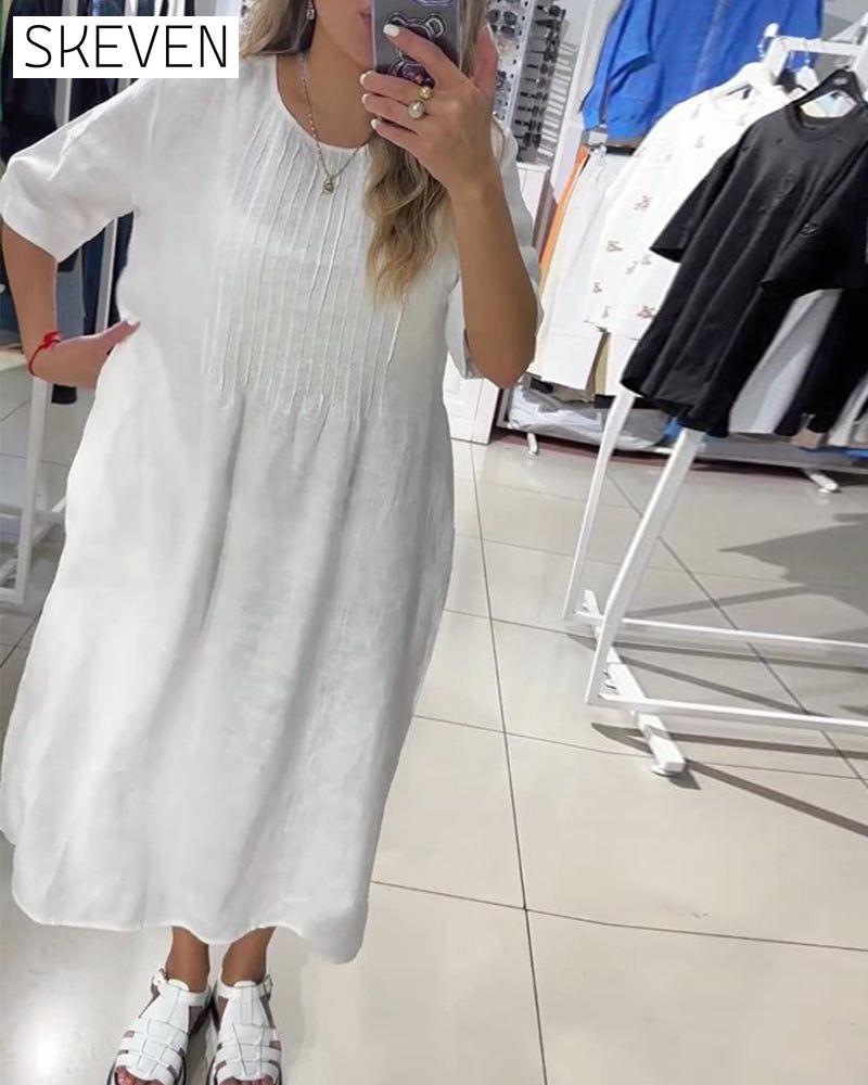 robe décontractée unie à manches courtes