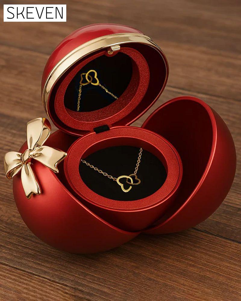 Ball Rose Box - With Engraved Double Heart Necklace