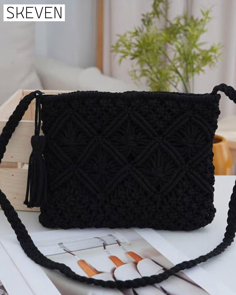 🏆Flash Sale⚡Minimalist Tassel Women's Clutch – Retro Cotton Rope Woven Bag, Summer Vacation Boho Beach Purse