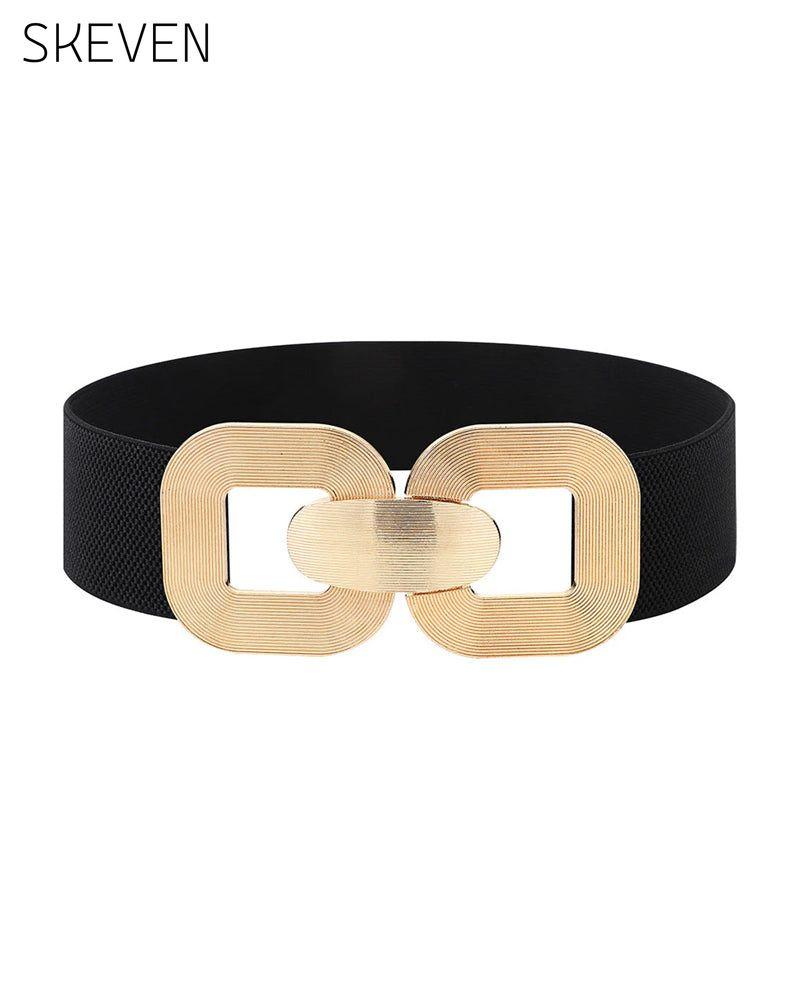 Ceinture vintage en cuir élastique avec boucle dorée pour femme