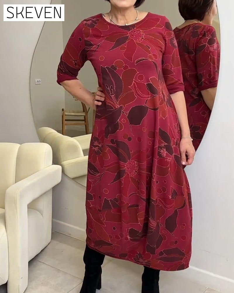 robe décontractée à col rond et imprimé floral