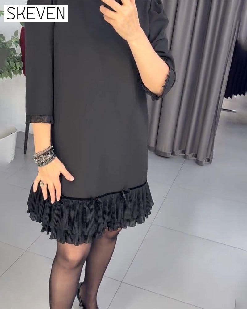 Puff Sleeve Ruffled Patchwork Dress