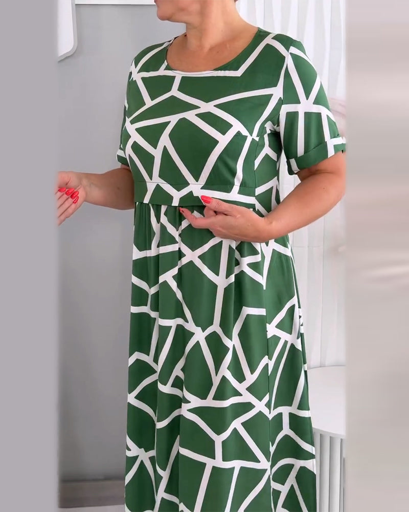 Crewneck Patchwork Casual Loose Dresses
