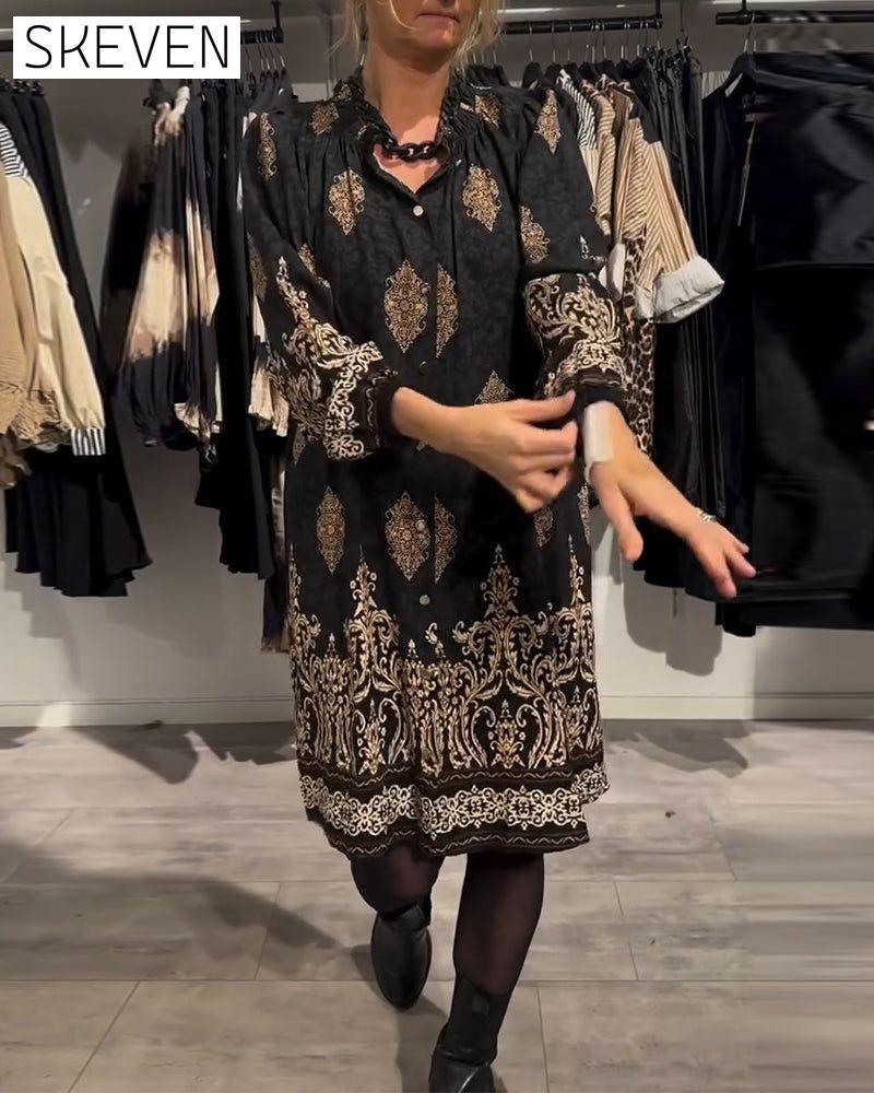 robe vintage imprimée à revers et boutons