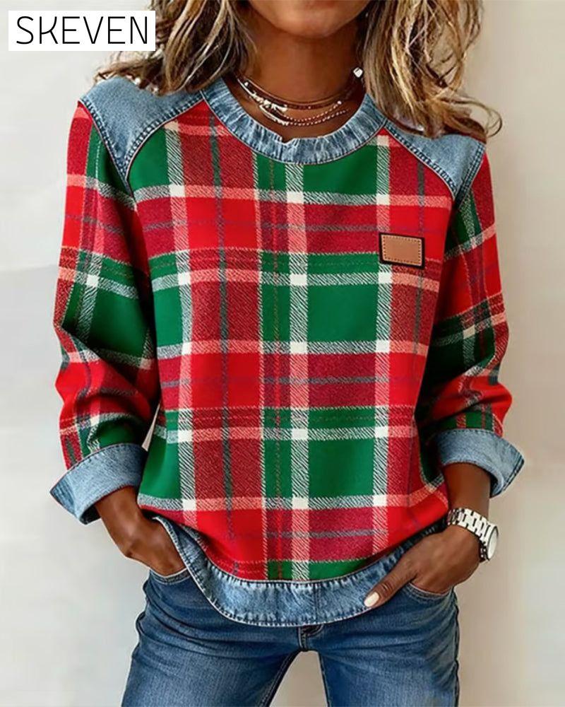 Kariertes Patchwork-Sweatshirt
