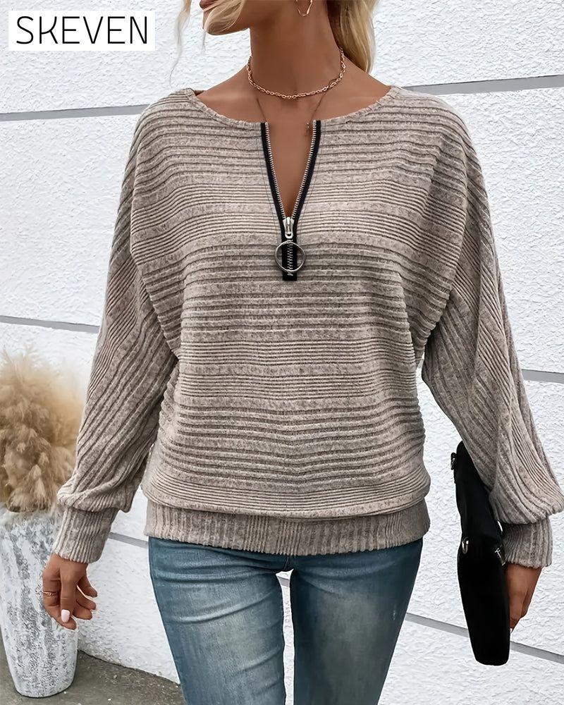 Brushed Ribbed Half-Zip Top