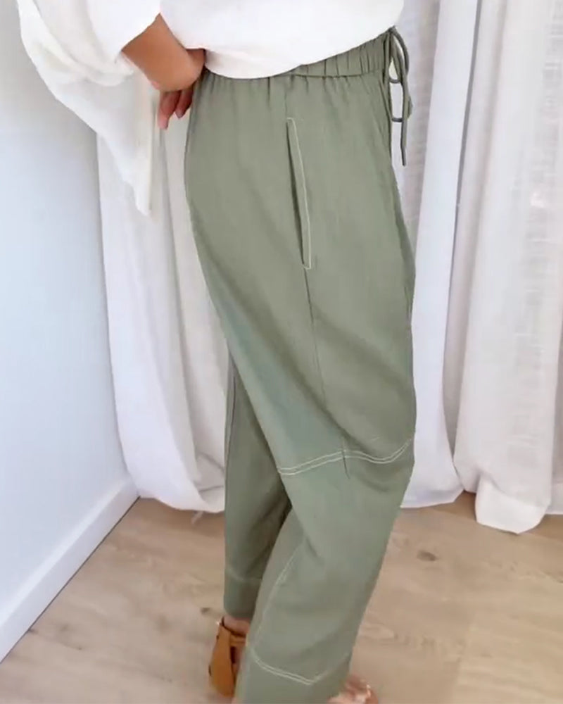 Elastic Waist Drawstring Lantern Pants