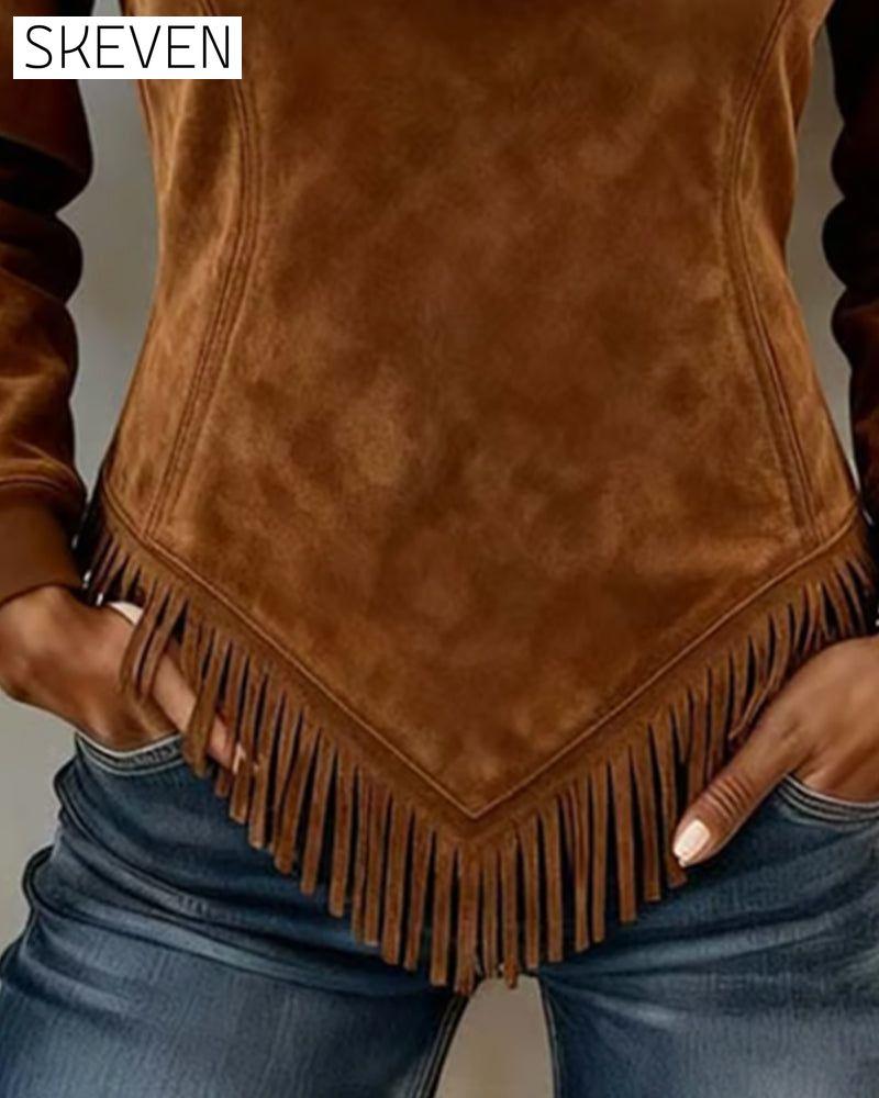Half-Zip Asymmetric Fringe Sweatshirt