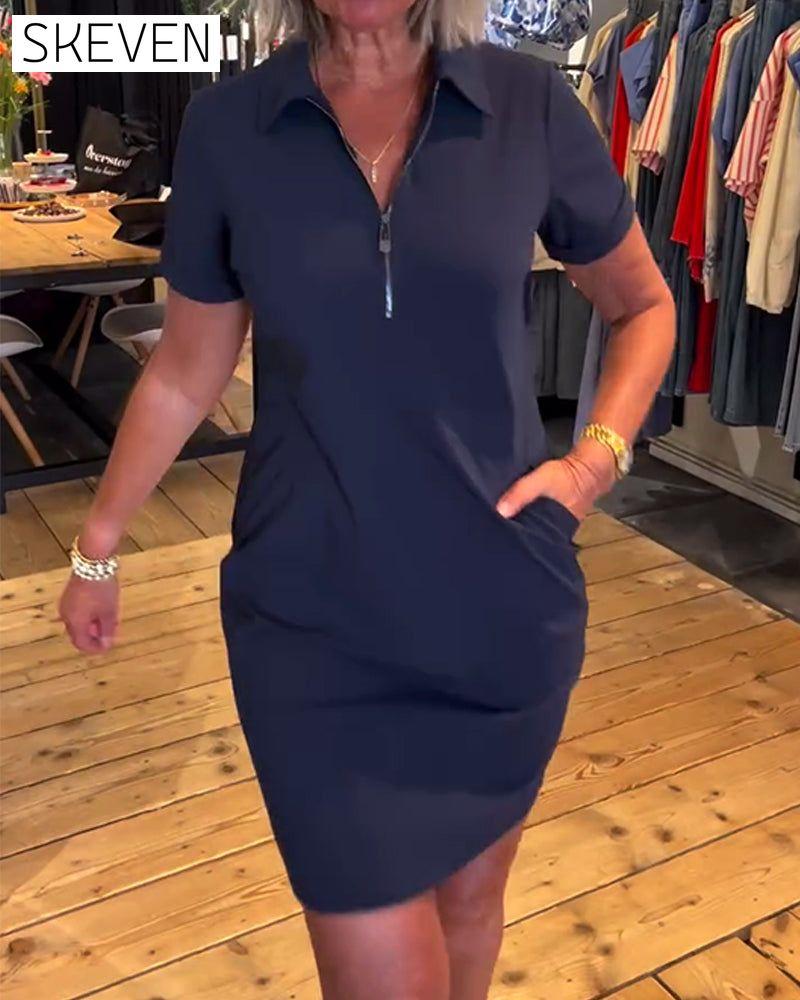 Lapel Zipper Dress