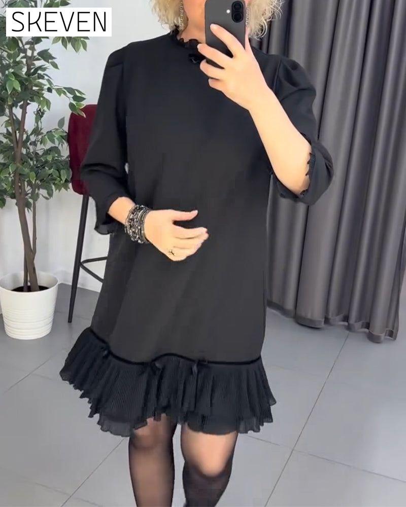 Puff Sleeve Ruffled Patchwork Dress