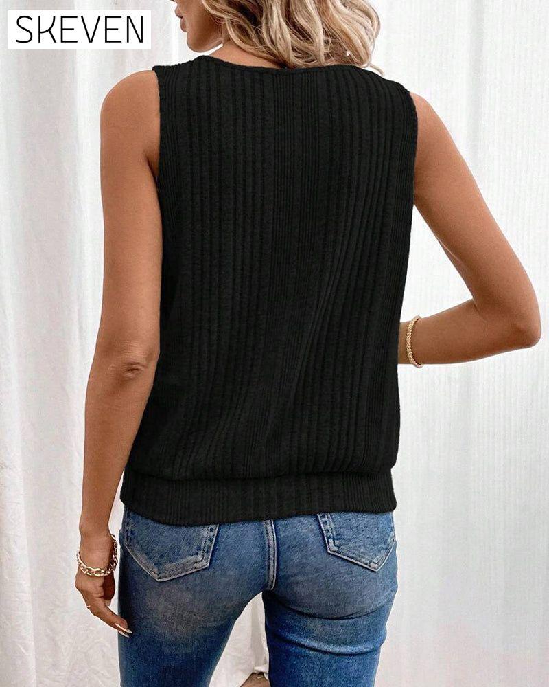 Tanktop mit dekorativer Metallschnalle, eckigem Ausschnitt und Struktur