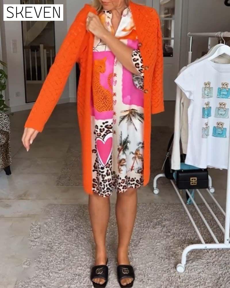Patchwork leopard print V-neck dress
