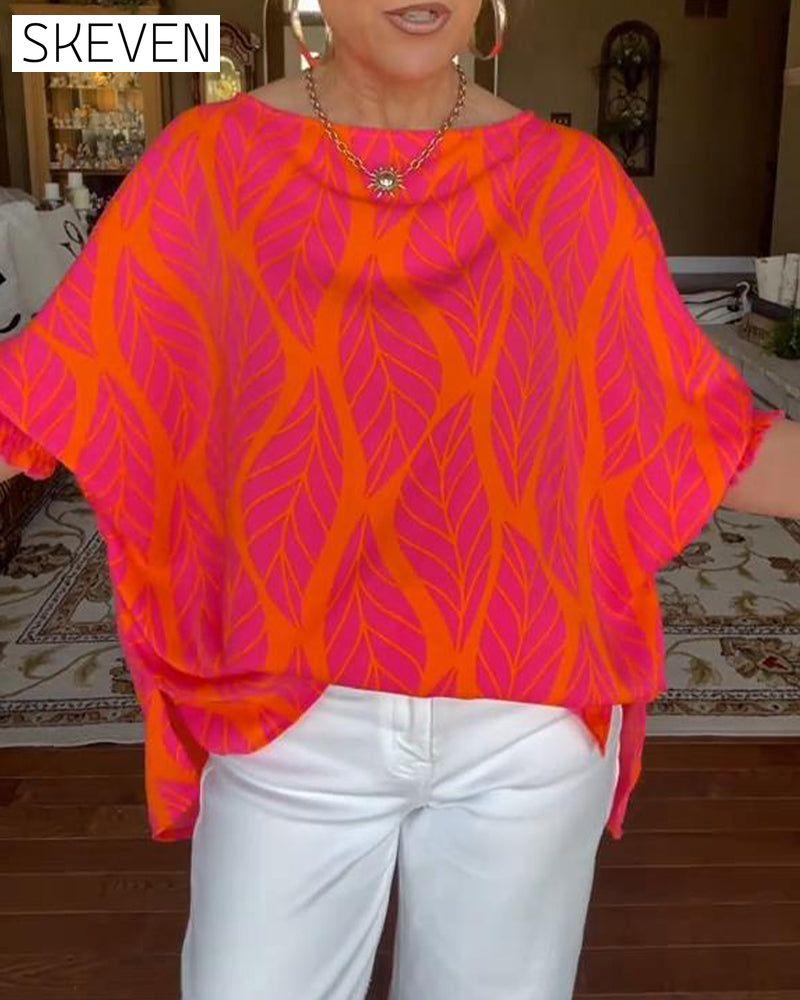 Round Neck Loose Print Blouse