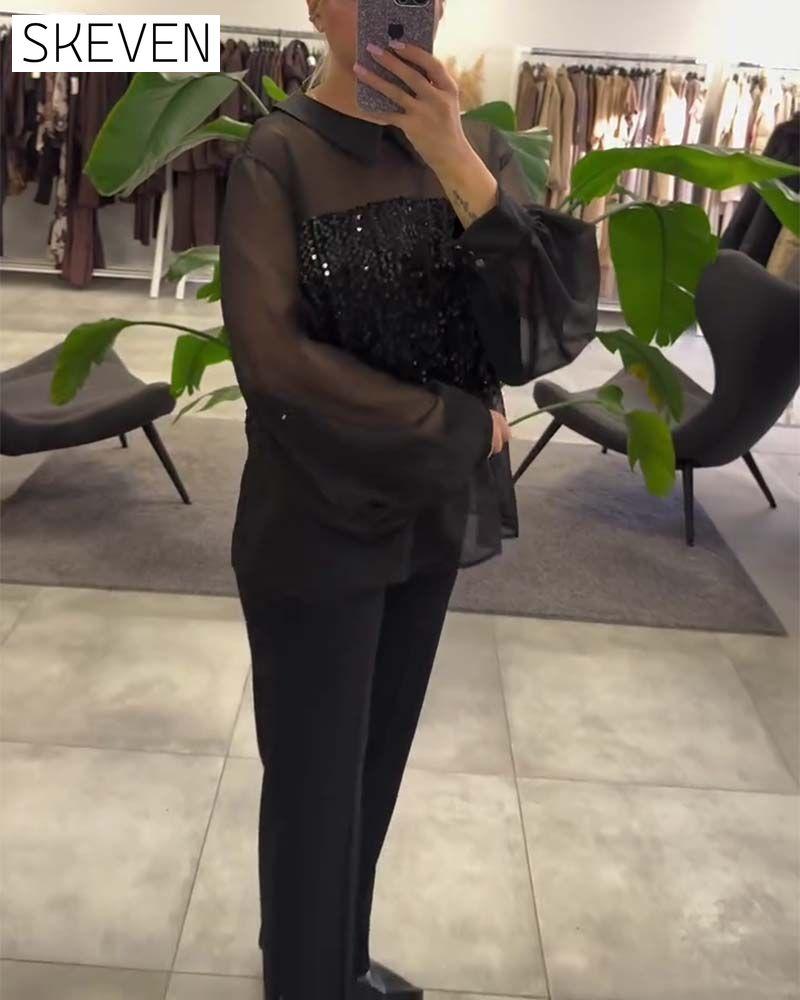 Bluse mit Puffärmeln und Kragen in Unifarbe