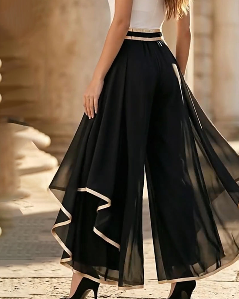 Color Block Flowy Wide-Leg Pants