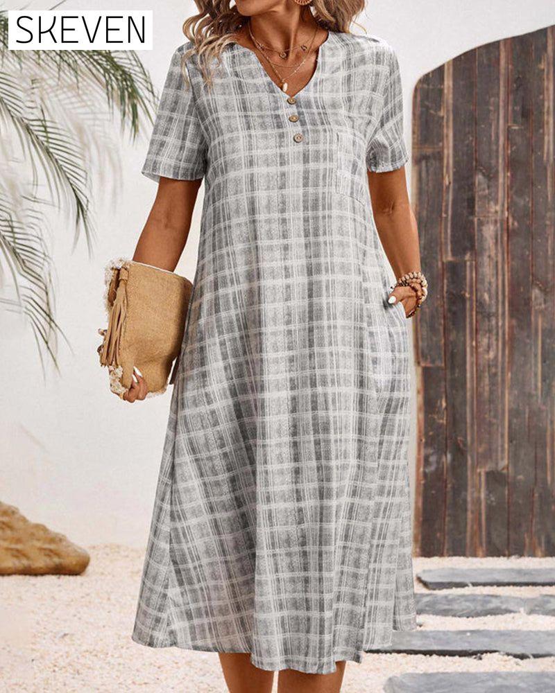 Short Sleeve Plaid Casual Dress