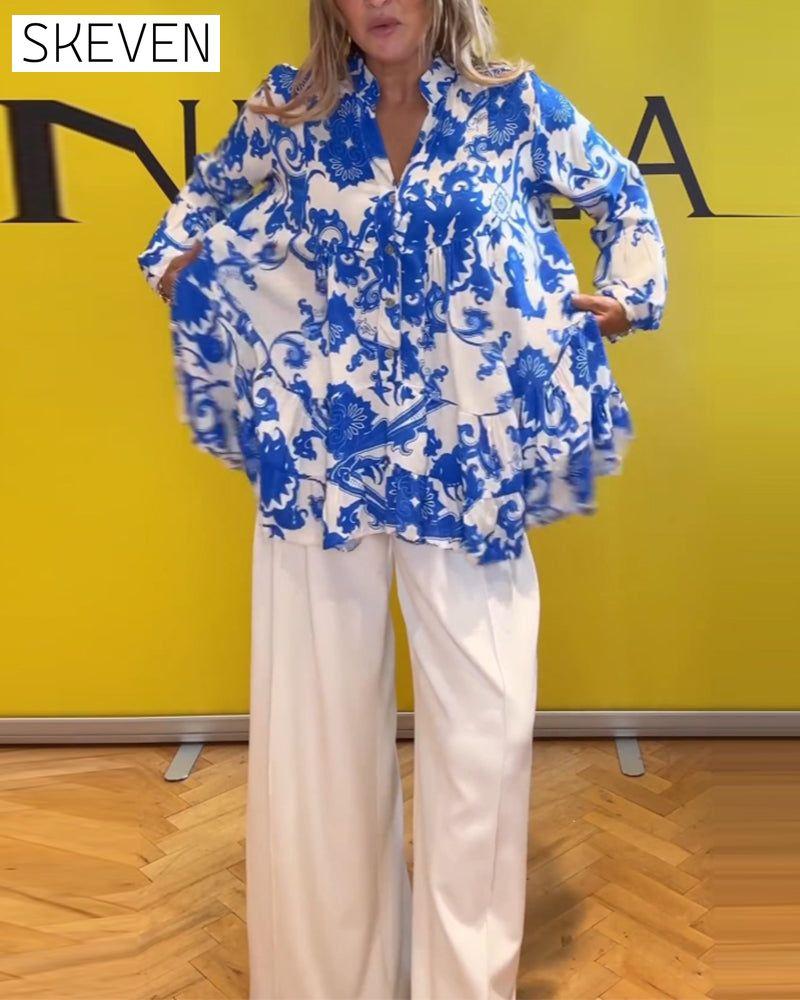 Long sleeve fresh printed blouse