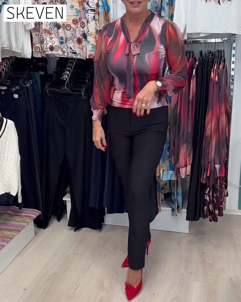 Elegant Long-Sleeved Printed Blouse
