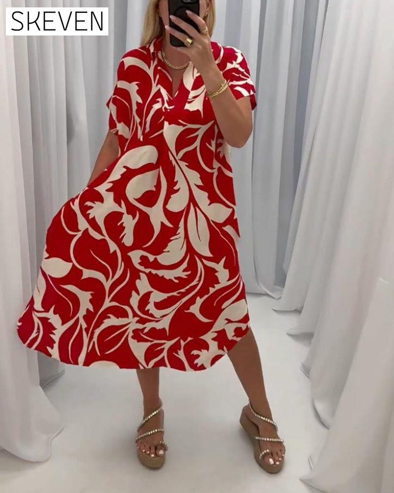 robe décontractée fendue à imprimé contrasté
