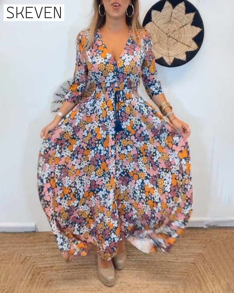 Deep V-neck floral dress