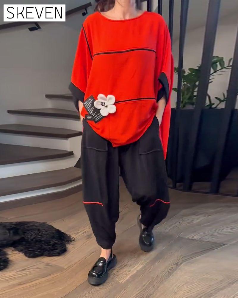 Loose Bloomers Casual Color-Blocking Set