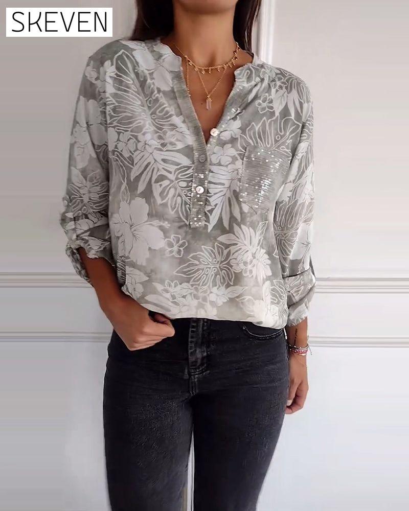 Patchwork-Top mit Paillettenblattmuster