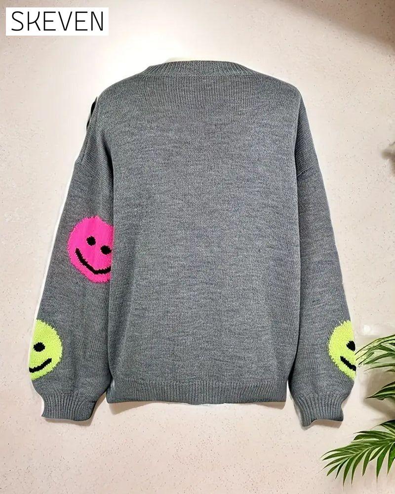 Pullover mit Smiley-Gesicht und Rundhalsausschnitt