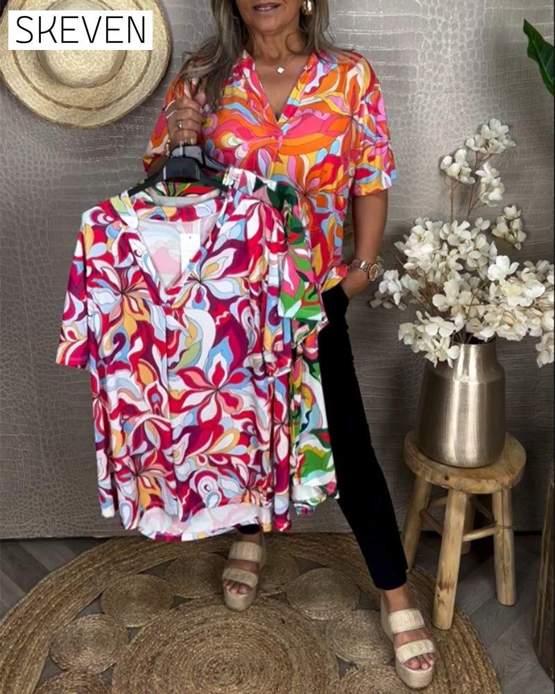 V-neck colorful short-sleeved T-shirt