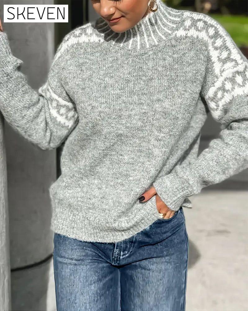 High Neck Patterned Contrast Jumper