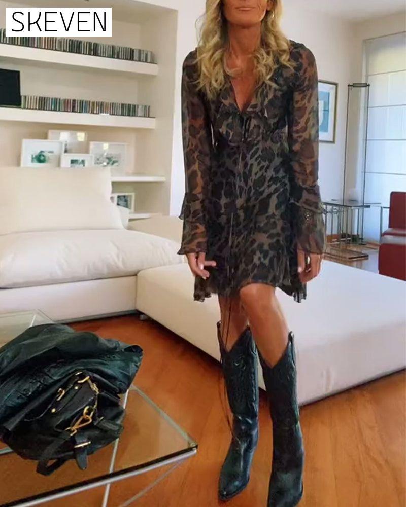 Fashion Ruffled Leopard Print Dress