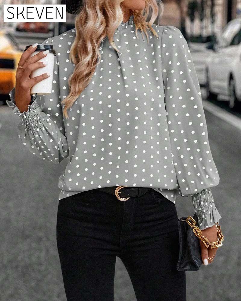 Langarmbluse mit Polka-Dots