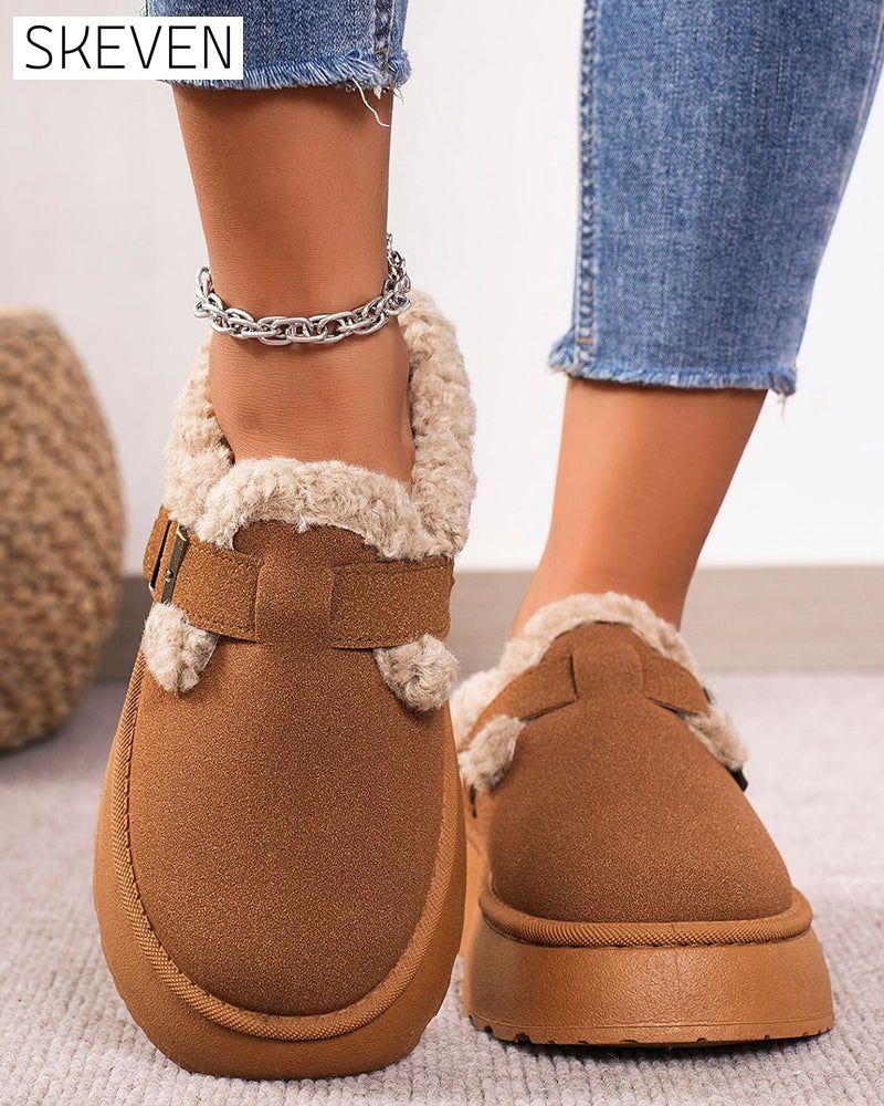 Thick-soled plush buckle warm slippers