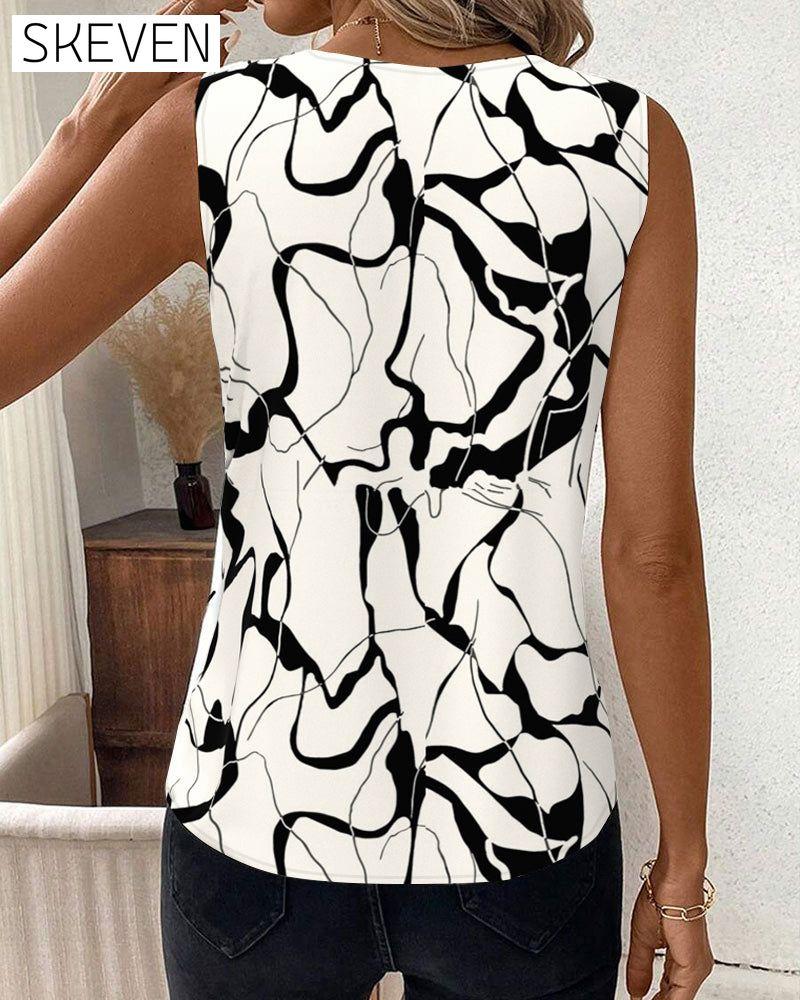 V-Neck Sleeveless Printed Tank Top