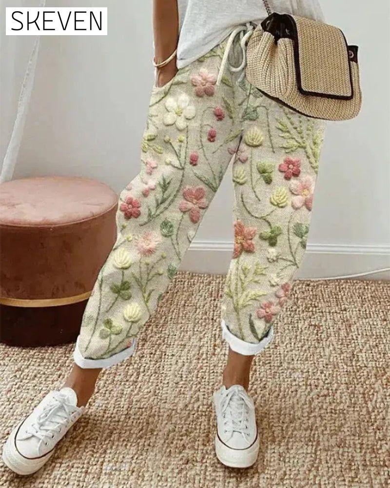 Pocket printed casual pants
