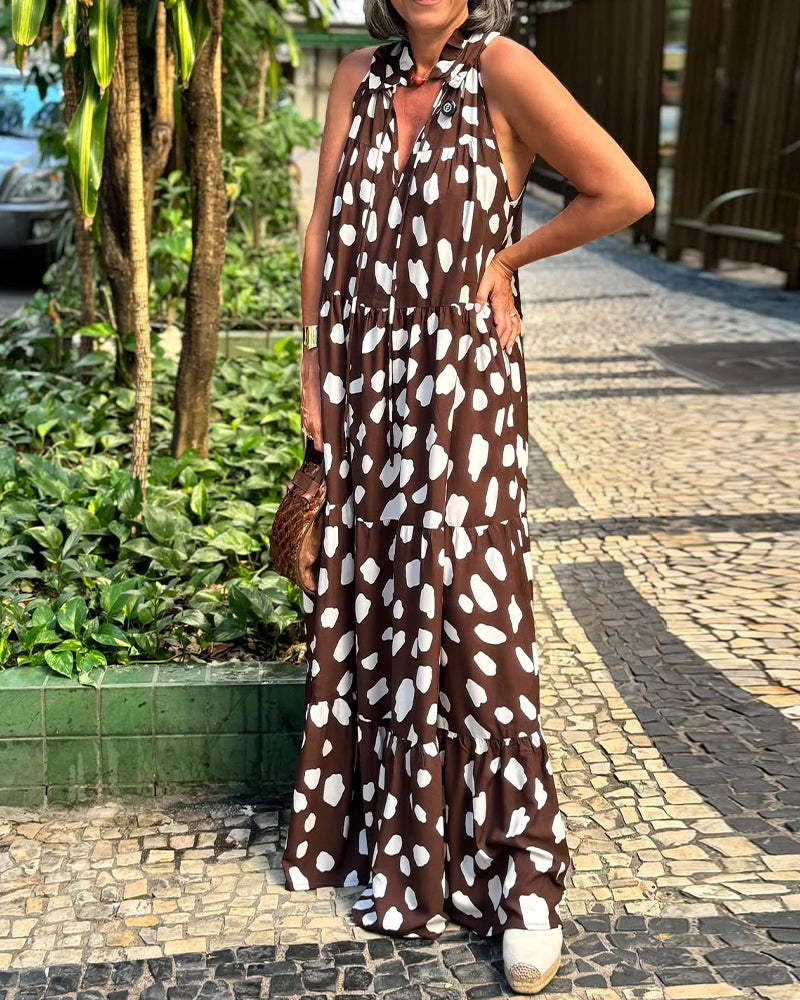 Vacation-Style Sleeveless Print Dress