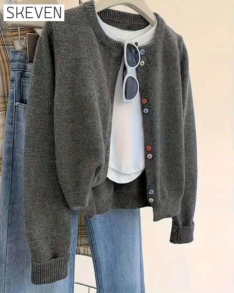 Lässiger, einfarbiger Langarm-Cardigan