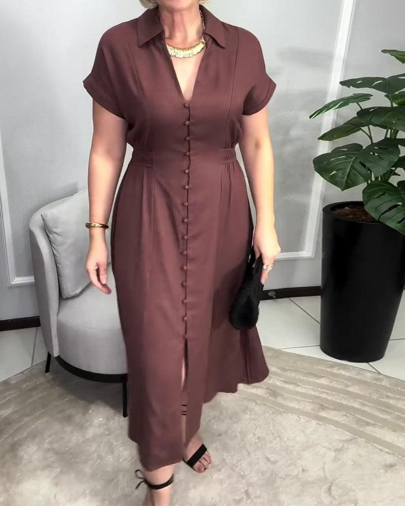 Solid Color Button-Down Waist Dress
