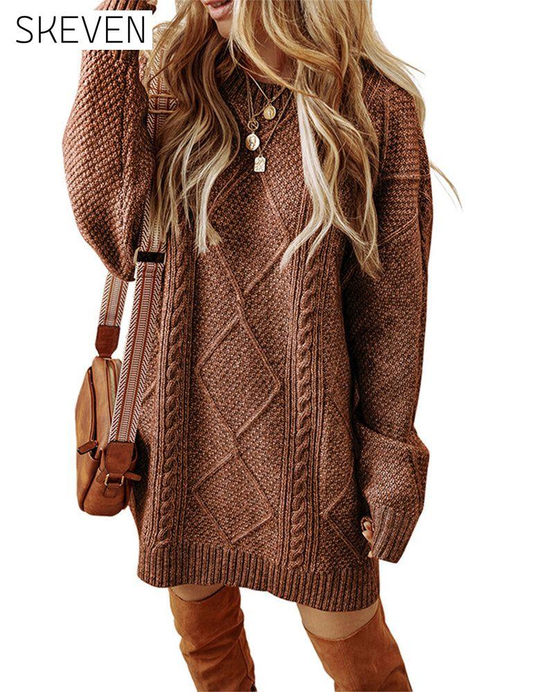 Casual Round Neck Solid Color Sweater Dress