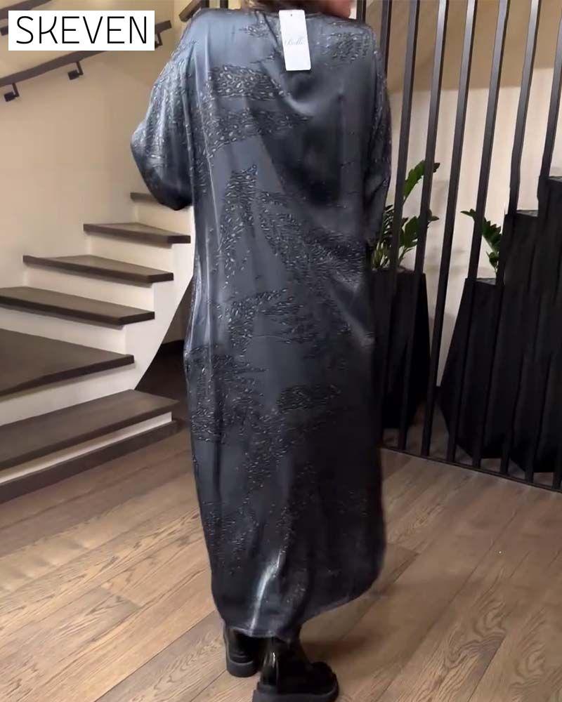 Long Sleeve Printed Straight Dress
