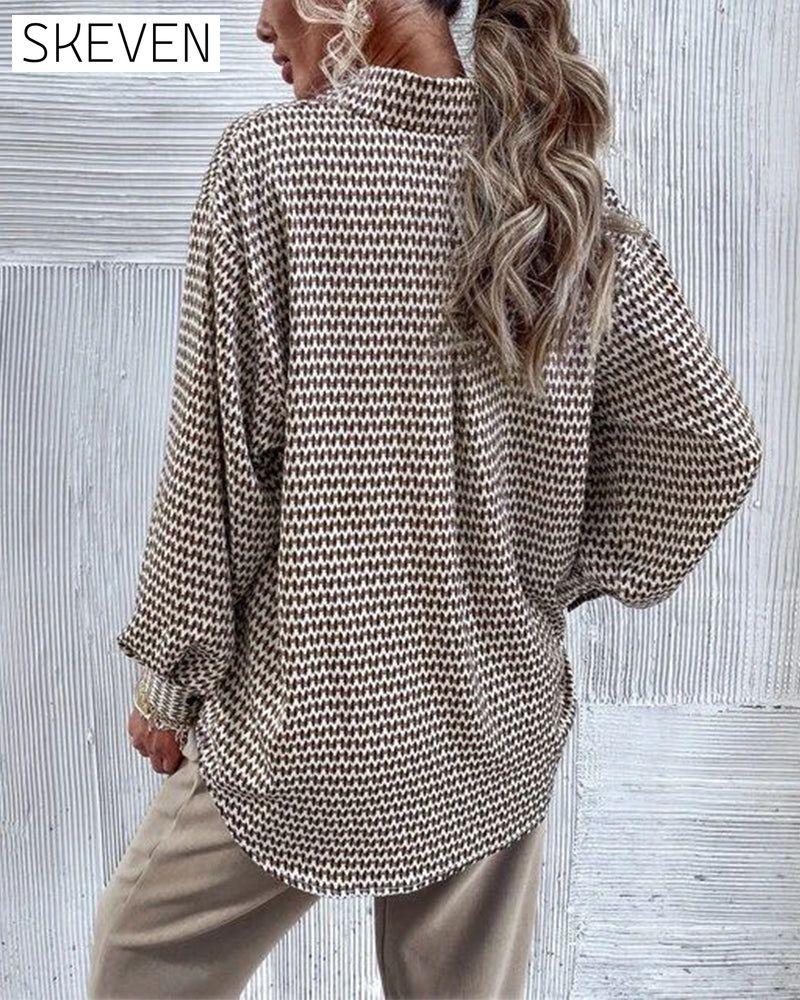 Printed lapel casual blouse 2023 f/w 23BF blouses & shirts discount spring