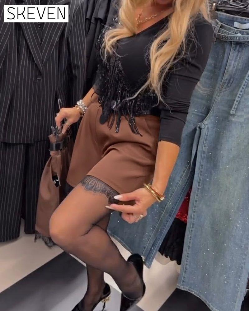 Short élégant à bordure en dentelle