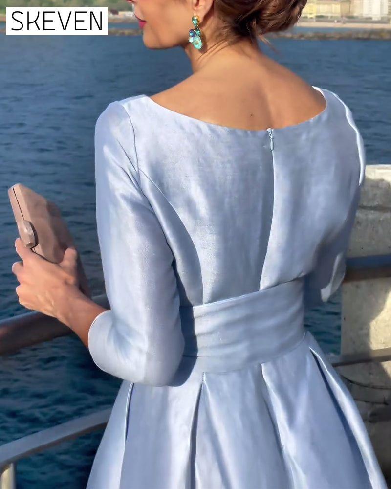 Elegant solid color three-quarter sleeve bow dress 202466 party dresses spring summer
