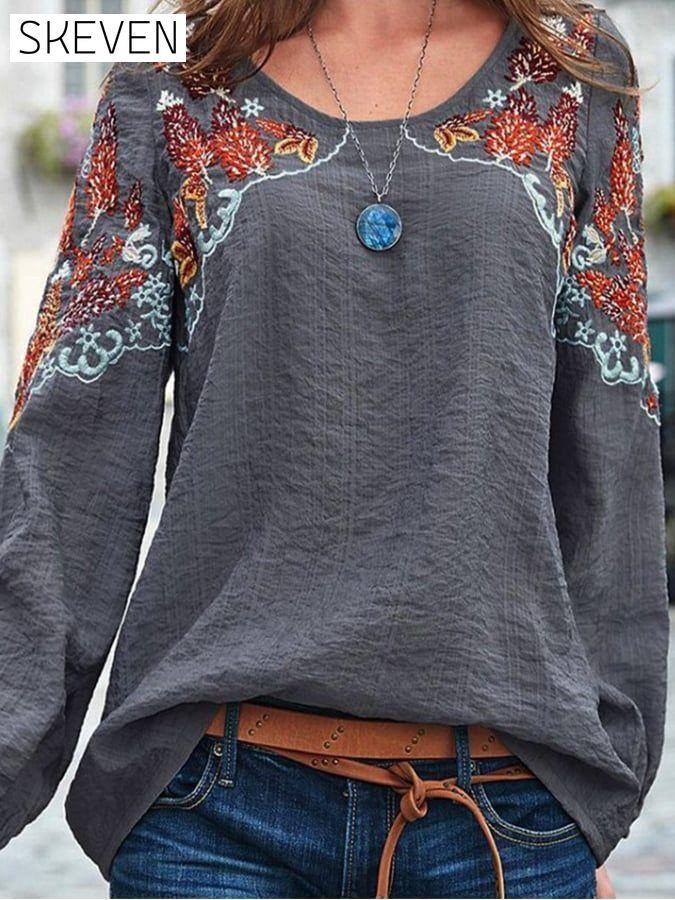 Loose Round Neck Printed Shirt