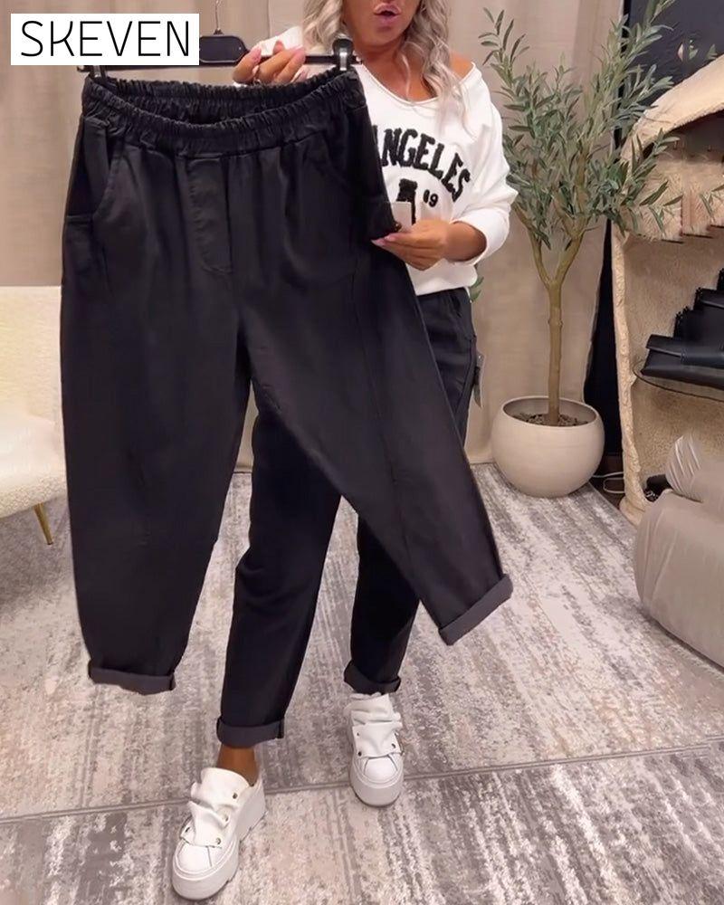 Casual solid color pocket pants
