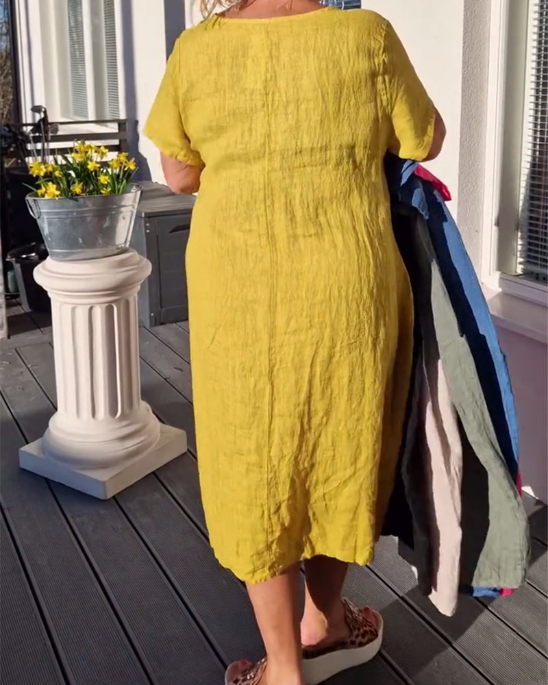Loose Pocket Solid Color Dress
