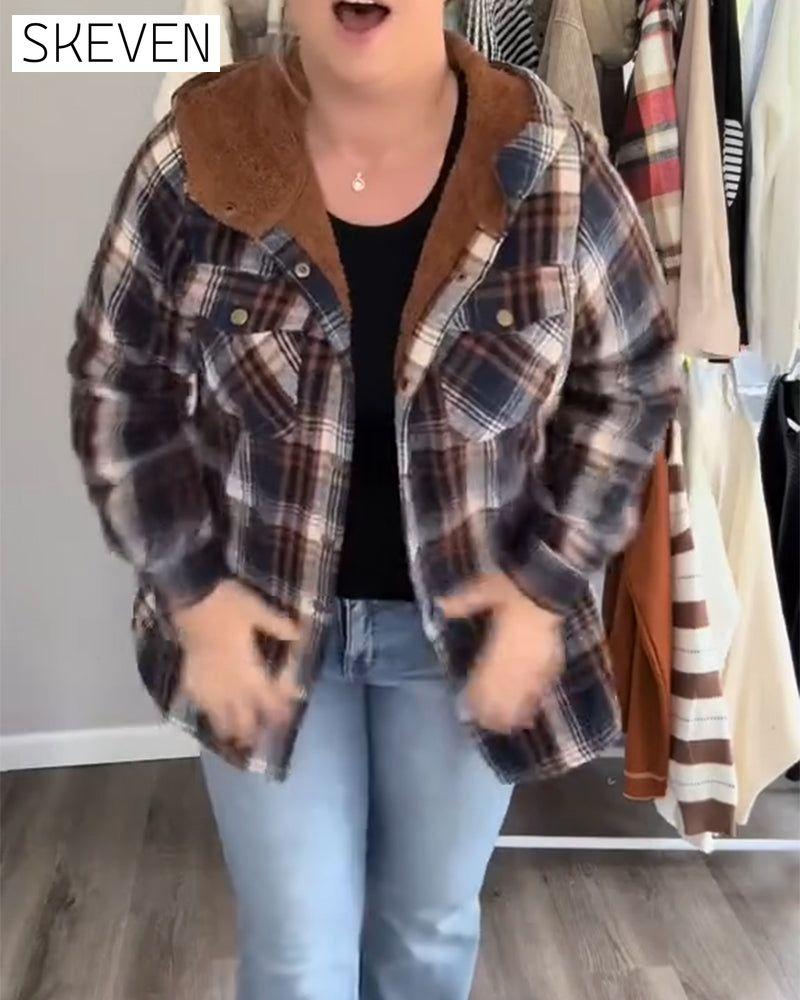 Plaid Hooded Woolen Coat
