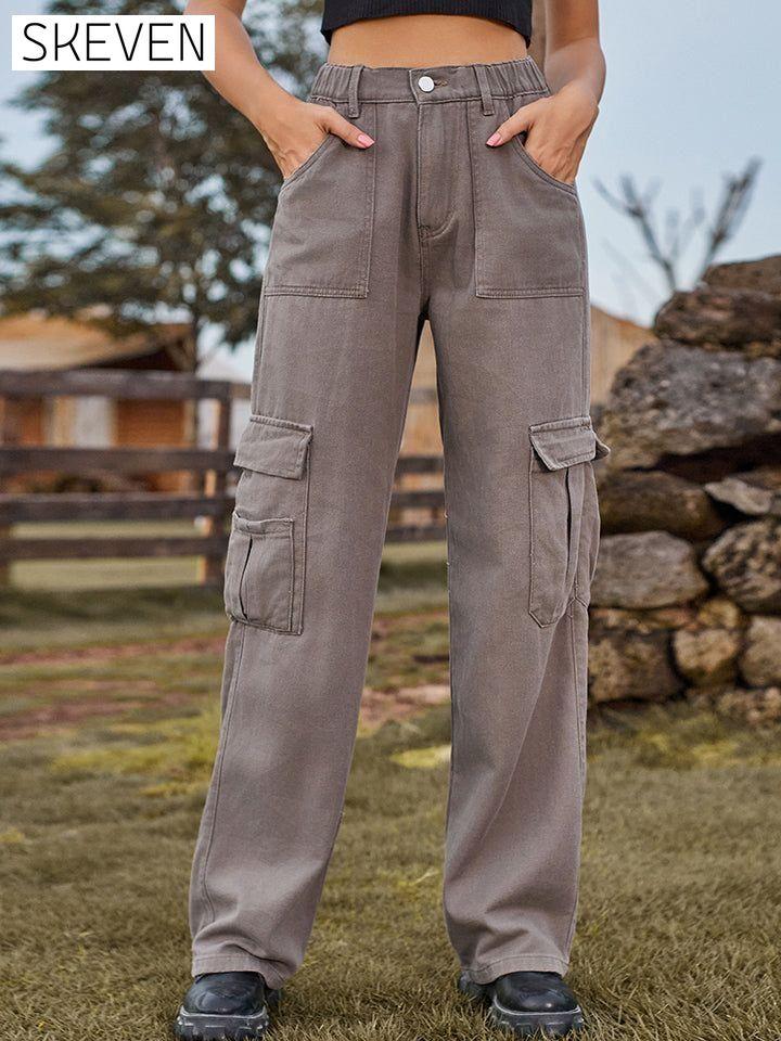 Pocketed Wide Leg Jeans Charcoal clothes M.F Ship From Overseas Shipping Delay 09/29/2023 - 10/02/2023 trend