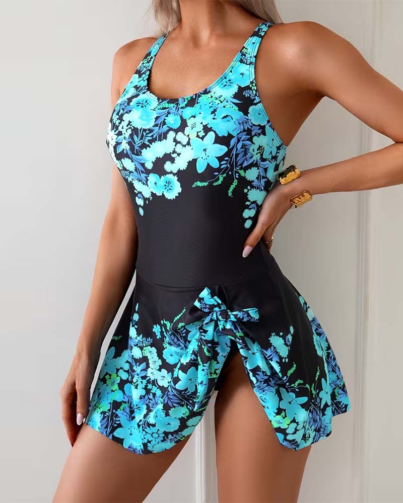 Positional Print Tie-Front One-Piece
