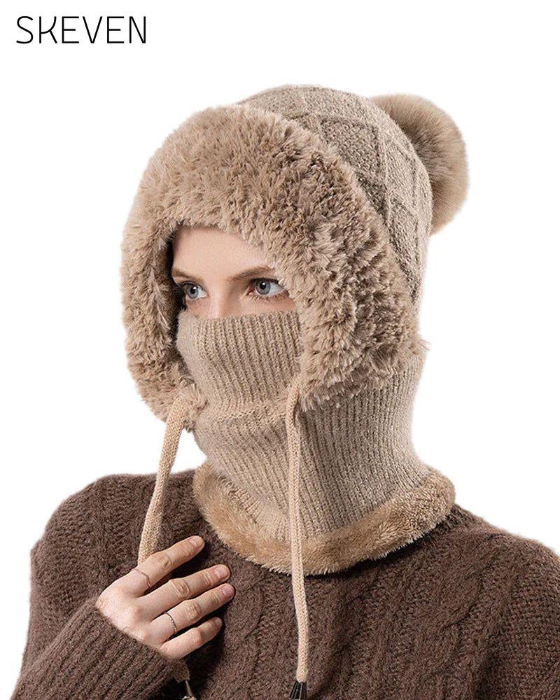 🔥Stylische, dicke Strickmütze für den Winter – mit warmem Gesichtsschutz und Schal🧣
